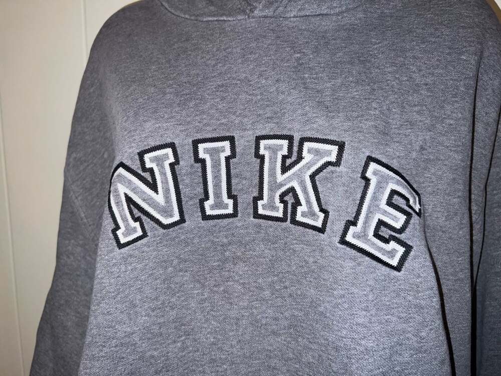 Nike Vintage Spellout Embroidered Hoodie Size 3XL Grey Pullover